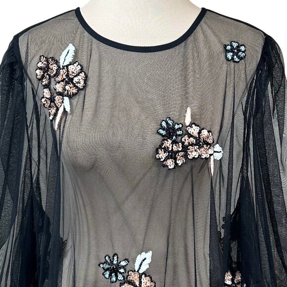 Anthropologie Plus NWT Embellished Black Floral Sheer Mesh Top Size 3X - Picture 6 of 15